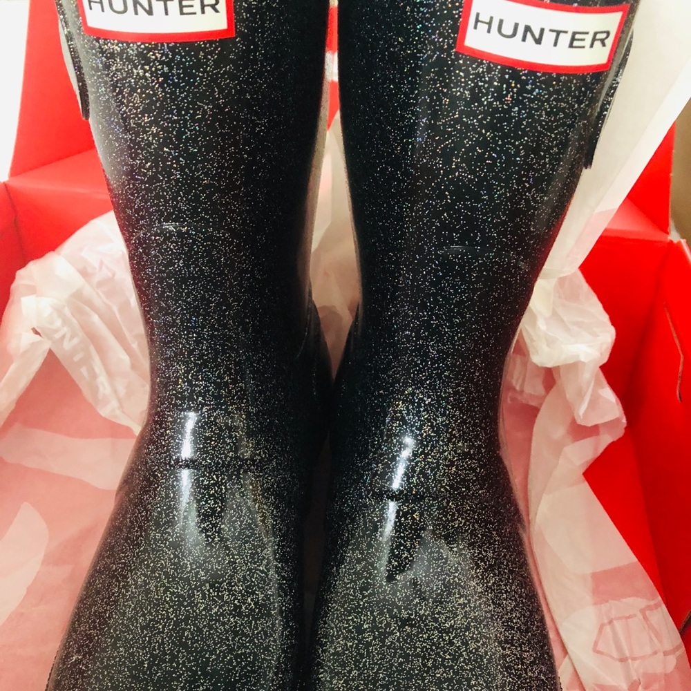 Hunter Black Glitter Rain Boots
